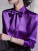 Summer Elegant Bow Tie Collar Long Sleeved Shirt for Women Versatile Stylish Blouse Regular Fit Polyester England Style Fashion_ecoleips.com