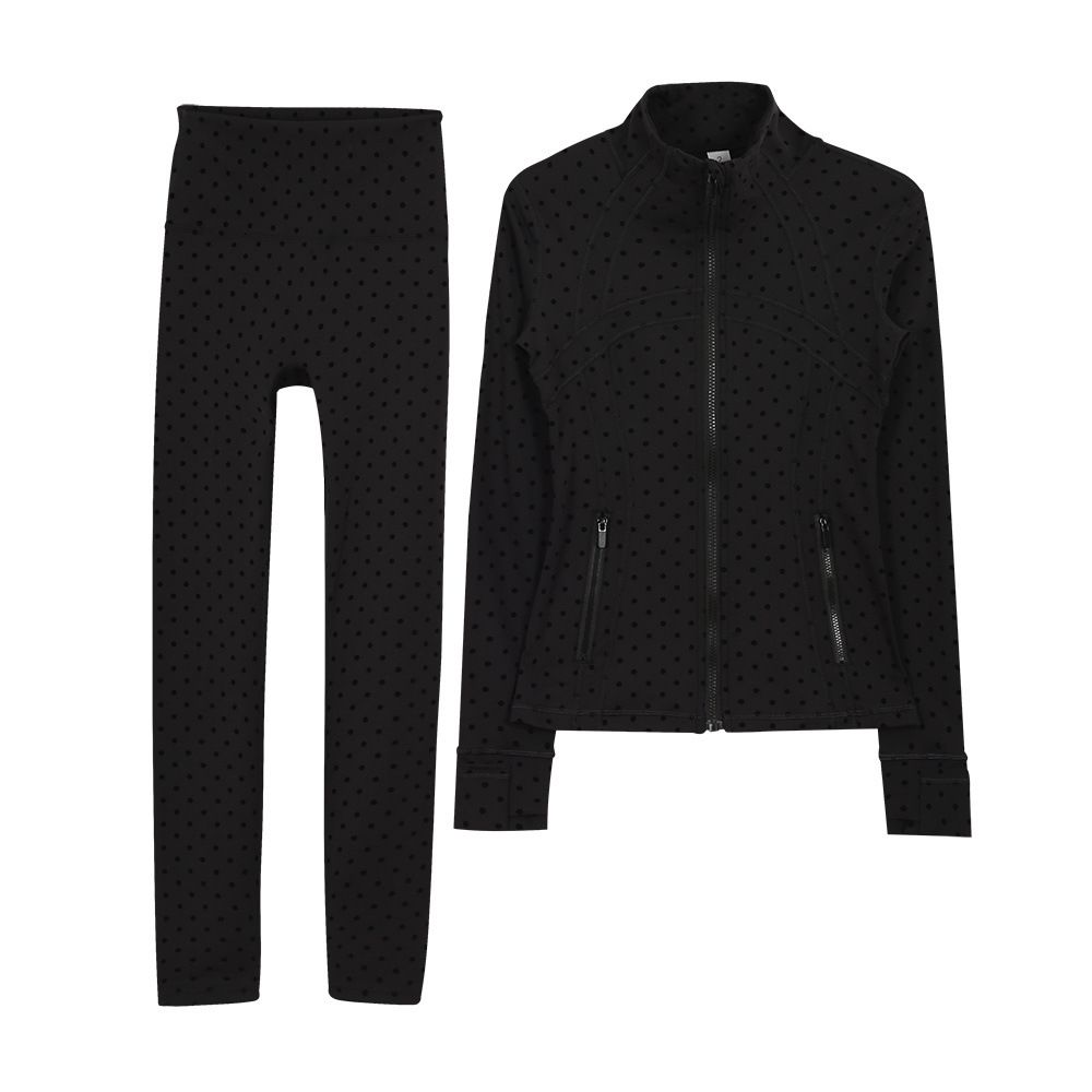Women's Clothing Define Polka Dot Slim Fit Jacket Set For Women Running Outdoor Yoga Wear Nude Color Top And Pants Sportswear_ecoleips.com