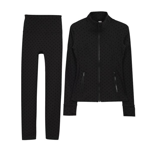 Women's Clothing Define Polka Dot Slim Fit Jacket Set For Women Running Outdoor Yoga Wear Nude Color Top And Pants Sportswear_ecoleips.com