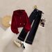 Lazy Chic Women's Outfit - Oversized Red Sweater & High-Waisted Straight Leg Pants Set (Casual Polyester Two-Piece)_ecoleips.com