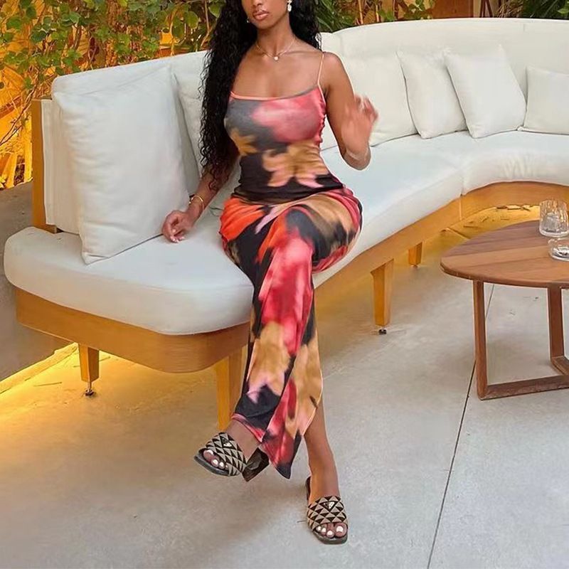 Women's Clothing Suspender Contrast Color Knitted Dress Long Skirt_ecoleips.com