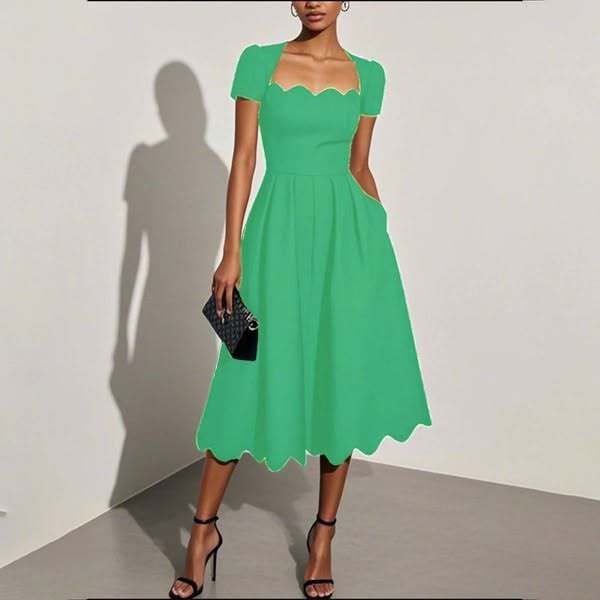 Women's Clothing Short Sleeve Dress Formal Dress Digital Printing Square Collar Dress_ecoleips.com