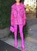 K New European And American Celebrity Fashion Rose Pink Series Heavy-duty Nail Bead Short Sleeved Dress_ecoleips.com