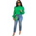 Women's Elegant Long Blouse Stand Collar Puff Sleeves Back Tie Detail Flowy Oversized Fit for Casual And Dressy Occasions 5 Colors S-XL_ecoleips.com