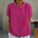 Women's Clothing New Loose Lapel Shirt Short Sleeved Cotton Top_ecoleips.com