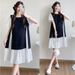 Summer New Korean Fashion Round Neck Black And White Color Block Short Sleeve Loose Maternity Dress_ecoleips.com