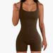 Seamless Square Neck Ribbed Shorts Jumpsuit Fitness Body Yoga Wear Quick-Dry Breathable Tight-Fitting Women's Outfit_ecoleips.com