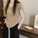 Summer New Pure Desire Big U-neck Spice Girl Top Slim Slim Irregular Short-sleeved T-shirt_ecoleips.com