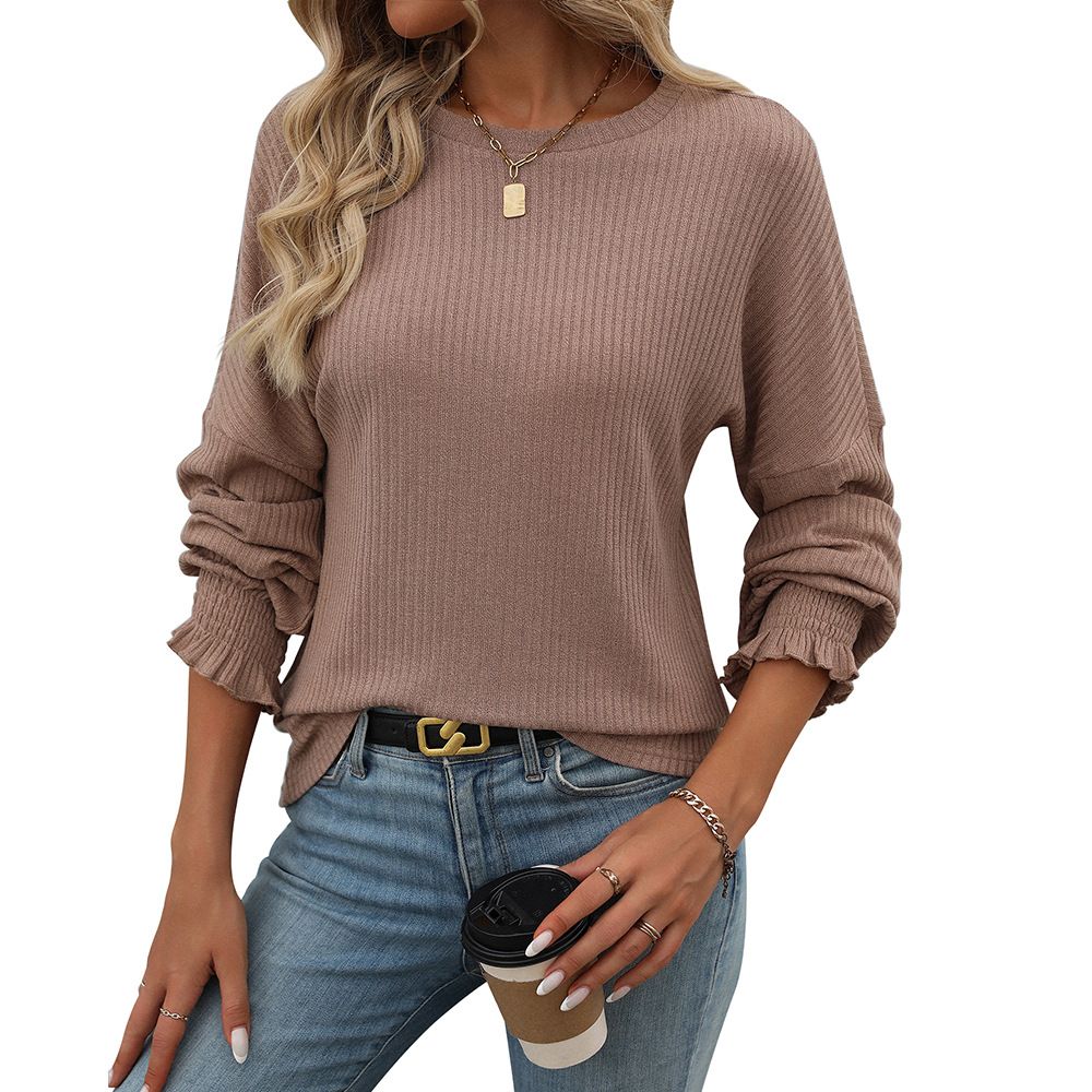 European And American Cross-Border Wo's Fashion 2026 Autumn Winter New Loose Casual Ribbed Long Sleeve T-Shirt For_ecoleips.com