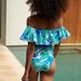 Women's Strapless Swimsuit With Ruffled Detail - Floral Printed One-Piece For Beach Vacation_ecoleips.com