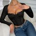 Women's Clothing Slim Fit Mesh Patchwork Bra Underwire Long Sleeved Sexy Lace See Through Fishtail Design_ecoleips.com