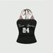 Black Halter Neck Floral Print Vest Slim Fit Tie up Backless Design Retro Style Unique Top for Women_ecoleips.com