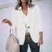 Versatile Long Sleeve Blazer For Women - Solid Color Casual Blazer With Notch Lapel, Single Button Closure, Lightweight Polyester-Spandex Blend_ecoleips.com