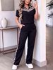 Women's Color Blocked Leopard Print Top with Collar And Short Sleeves Athletic Pocket Pants Set Comfortable Summer Outfit_ecoleips.com