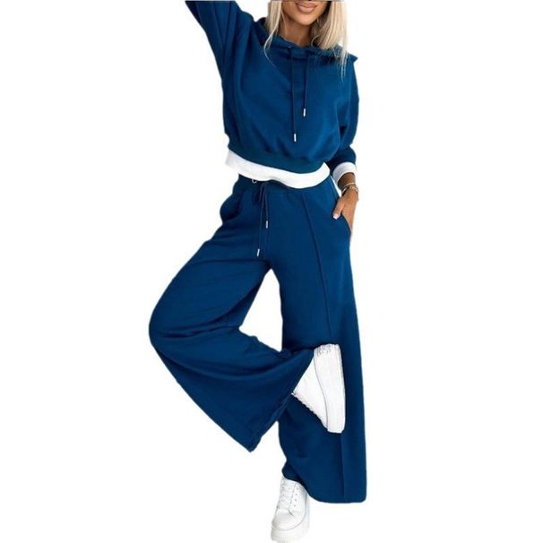 Women's Clothing Autumn And Winter New Style Splicing Popular Hooded Sweatshirt Two Piece Casual Suit_ecoleips.com