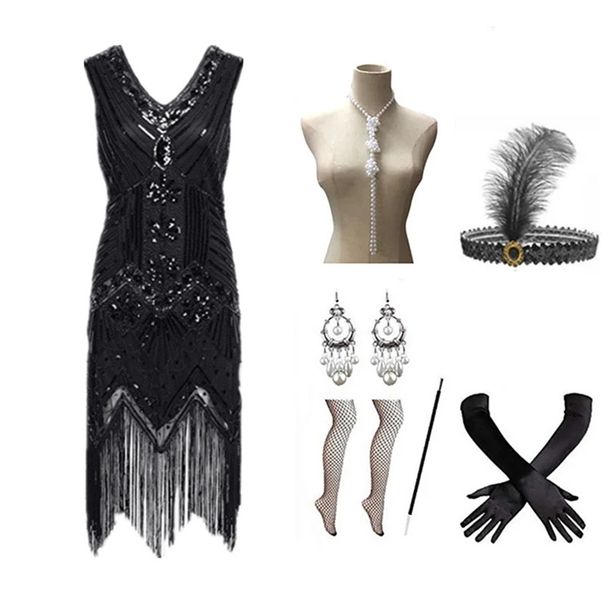 Women's Clothing Gatsby Dress Heavy Beaded Sequined Tassel Skirt_ecoleips.com