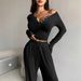 New Suits Long Sleeved Buttoned Solid Color Tight Top Plus Trousers Two Piece Suit For Women_ecoleips.com
