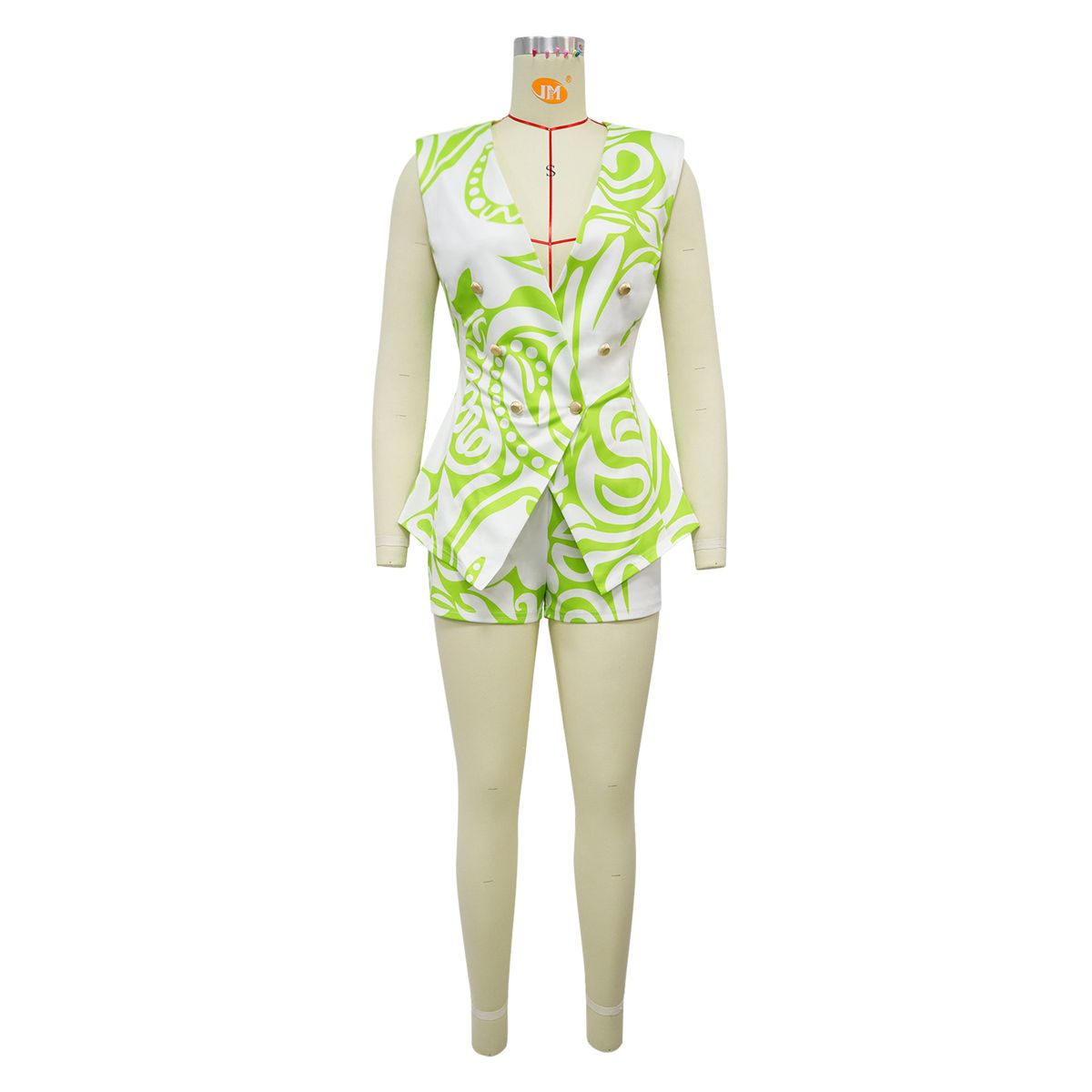 K Women's Fashion Printed V-neck Sleeveless Suit Short Casual Two-piece Set_ecoleips.com