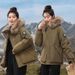 Women's Winter Short Puffer Jacket With Faux Fur Hood - Cozy Warm Fleece Lined Outerwear For Casual Streetwear_ecoleips.com