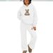 Cozy Bear Print Hoodie And Wide-Leg Pants Set: Casual Loungewear For Women, Soft Fleece Two-Piece Outfit_ecoleips.com