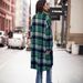 Women's Clothing Autumn/Winter Plaid Trench Coat Long Sleeved Women's Collared Shirt Drop Shoulder Casual Patch Pockets_ecoleips.com