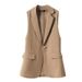 Women's Black Blazer Vest - Oversized Single-Button Waistcoat, Wrinkle-Free Polyester For Streetwear & Office Chic (Black/Brown)_ecoleips.com