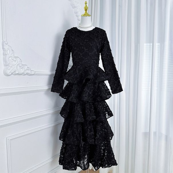 Muslim Dress Women's Long Evening Gown Embroidered Banquet Annual Meeting Dress Long Sleeved Heavy Duty Three Dimensional Floral Layered Cake Dress_ecoleips.com