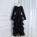 Muslim Dress Women's Long Evening Gown Embroidered Banquet Annual Meeting Dress Long Sleeved Heavy Duty Three Dimensional Floral Layered Cake Dress_ecoleips.com