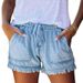 Women's Clothing Elastic Waist Drawstring Casual High Waist Slimming Denim Shorts_ecoleips.com
