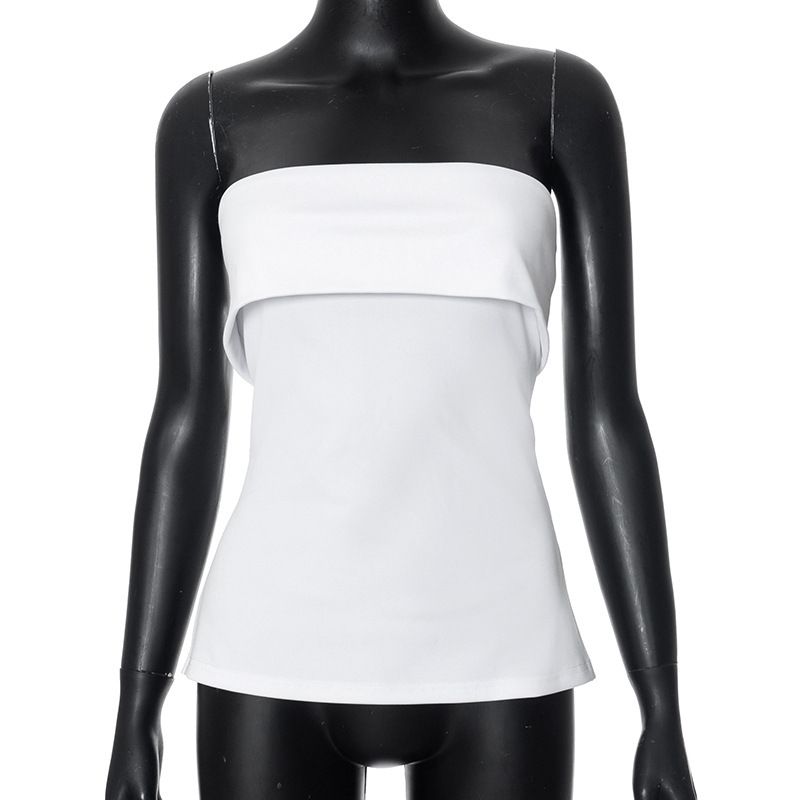 Summer New Style Women's Sleeveless Backless Wide Lapel Slit Strapless Top Solid Color Sexy European And American Clothing for Women_ecoleips.com