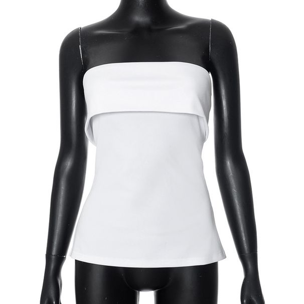 Summer New Style Women's Sleeveless Backless Wide Lapel Slit Strapless Top Solid Color Sexy European And American Clothing for Women_ecoleips.com