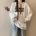 Real Shot Of Embroidered Letter Hooded Sweatshirt For Women, Spring And Autumn Thin Style, Large Size, Loose Fit, Korean_ecoleips.com