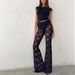 Women's Summer Casual Slim Fit Printed Lace High Waist Flare Pants New_ecoleips.com