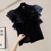 Women's Heavy Duty Hollowed Out Embroidery Layered Chiffon Ruffle Patchwork Stand Collar Shirt Flutter Sleeve New Summer Fashion Top_ecoleips.com