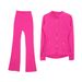 Women's Clothing Gold Long Sleeved Slim Fit Jacket And Flared Pants Set Elastic Waist Sports Running Yoga Outerwear For Women_ecoleips.com