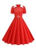 Vintage Women's Summer Dress Pink Polka Dot Peter Pan Collar Sweet Short Sleeve A-Line For Diner & Party_ecoleips.com