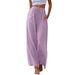 Suitable For All Seasons 2025 Plus Size Women's Linen Loose Casual Pocket Drawstring Wide-leg Pants Women_ecoleips.com