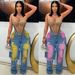 Women's Autumn/Winter Fashion Washed Distressed Denim Jeans Loose Stretch Patchwork Two Piece Trousers_ecoleips.com