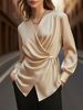 Chic Cross-Wrap Long Sleeve Blouse - Soft V-Neck & Asymmetric Tie Detail For Office & Casual Wear (S-XXL, Champagne)_ecoleips.com