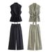 Women's Clothing Suit With Belt Linen Vest Vest Wide Leg Loose Straight Pants_ecoleips.com