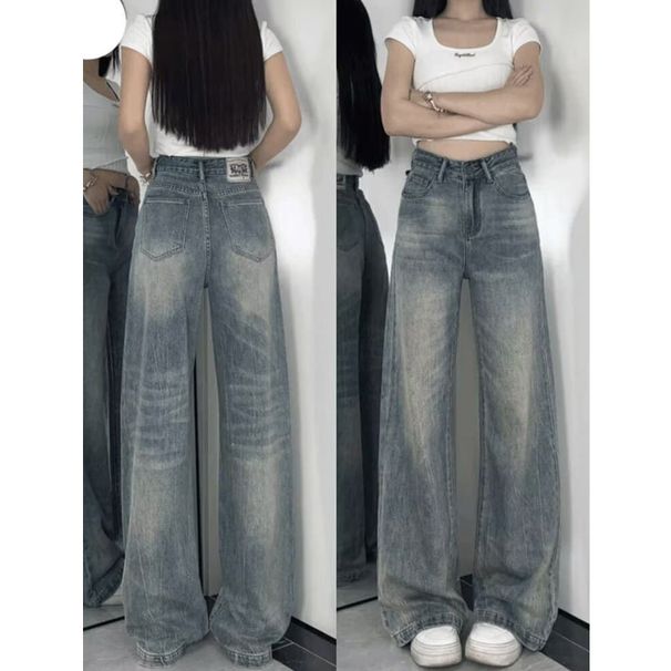 Retro High-Waisted Wide-Leg Jeans for plus Size Women Loose Fitting Straight Leg Solid Color High Street Design Pear Shaped Figure_ecoleips.com
