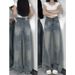 Retro High-Waisted Wide-Leg Jeans for plus Size Women Loose Fitting Straight Leg Solid Color High Street Design Pear Shaped Figure_ecoleips.com