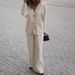 Women's Clothing New Fashion Solid Color Cotton And Linen Suit V Neck Loose Coat High Waist Wide Leg Pants Casual Two Piece Suit_ecoleips.com