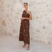 Women's Off-Shoulder Wrap Dress Polka Dot Print A-Line Beach Dress Breathable Fabric Coffee Striped_ecoleips.com