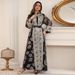 Elegant Muslim Abaya Dress Set With Embroidery & Waist Belt - Modest Long Sleeve Maxi Dress For Women - Occasion Wear For Banquet, Daily & Gathering_ecoleips.com