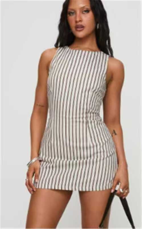 Breathable Striped Sleeveless Dress – Soft Cotton Blend Shift Dress For Women, Casual Summer Sundress With Lining_ecoleips.com