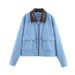 Women's Corduroy & Faux Leather Collar Jacket – Oversized Streetwear Coat With Contrast Detailing (Pink/Blue/Brown, S-L)_ecoleips.com