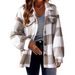 Women's Clothing Plaid Pattern Plush Coat Autumn Winter Button Down Collar Jacket Warm_ecoleips.com
