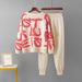 Women's Jacquard Knitted Three Piece Set Casual Loose Fit Cardigan And Pants Combo Lettered Design_ecoleips.com