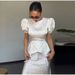 Women's 2 Piece French Vintage Floral Print Puff Sleeve Belted Top And Mermaid Midi Skirt Set – Elegant Casual Outfit_ecoleips.com